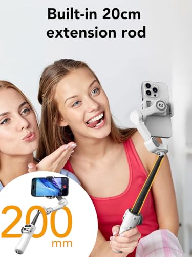 AOCHUAN مثبت الصورة الذكي AOCHUAN X2 لجهاز iPhone، مزود بعصا تمديد بطول 20 سم، مثبت هاتف محمول محمول بزاوية 3، حامل ثلاثي قابل للطي مع تتبع للهاتف وعرض OLED، تسجيل فيديو، أبيض - Image 4