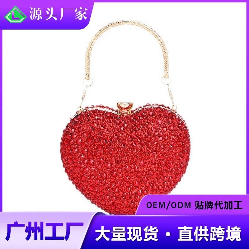 Selling Heart-Shaped Diamond Bag 2026 Spring New Women'S Fashion Chain Diamond-Encrusted Shoulder Crossbody Handbag - Image 2