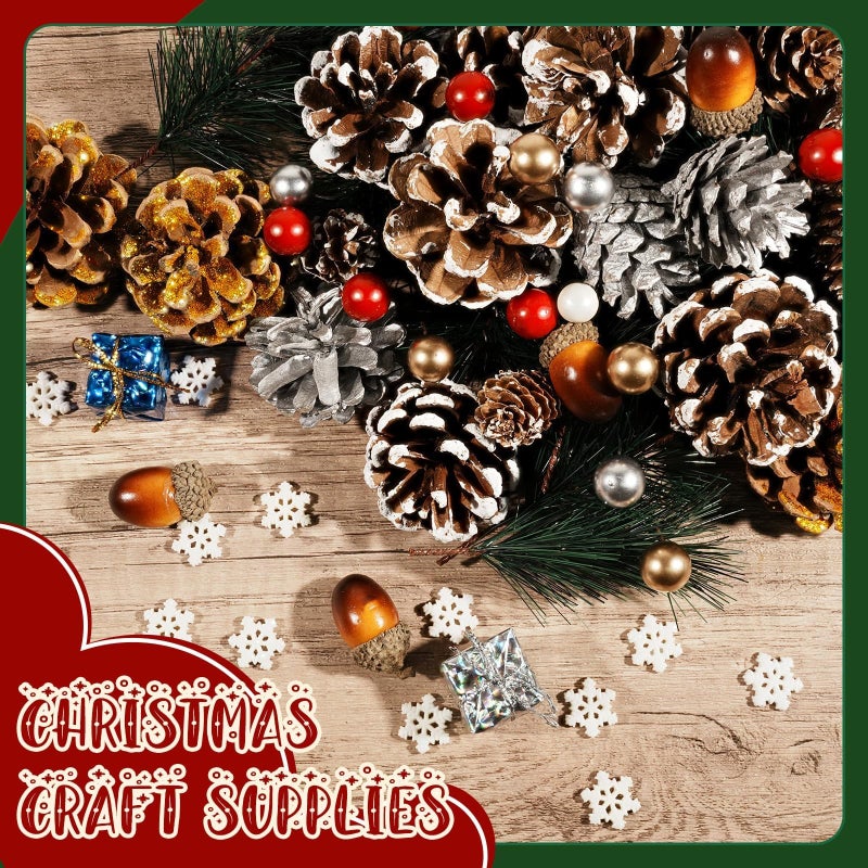 Warmtree 170 Pcs Christmas Pine Cones Berry Pine Branch Set Snow Pinecones Pendant Winter Decor with Artificial Acorn Berries for DIY Crafts Home Decorations Gift Tag Party Supplies, Assorted Sizes - Image 4