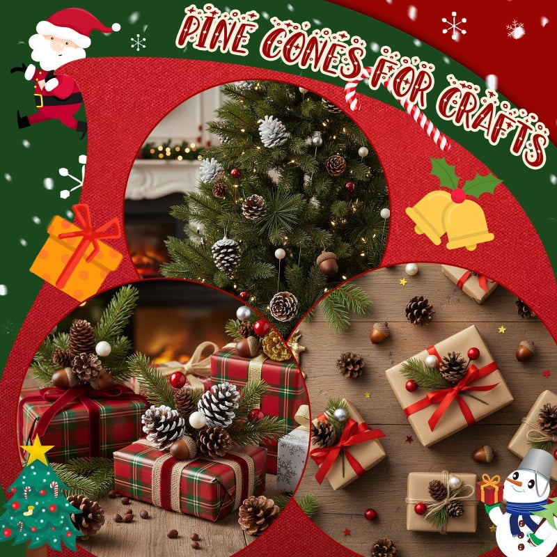Warmtree 170 Pcs Christmas Pine Cones Berry Pine Branch Set Snow Pinecones Pendant Winter Decor with Artificial Acorn Berries for DIY Crafts Home Decorations Gift Tag Party Supplies, Assorted Sizes - Image 3