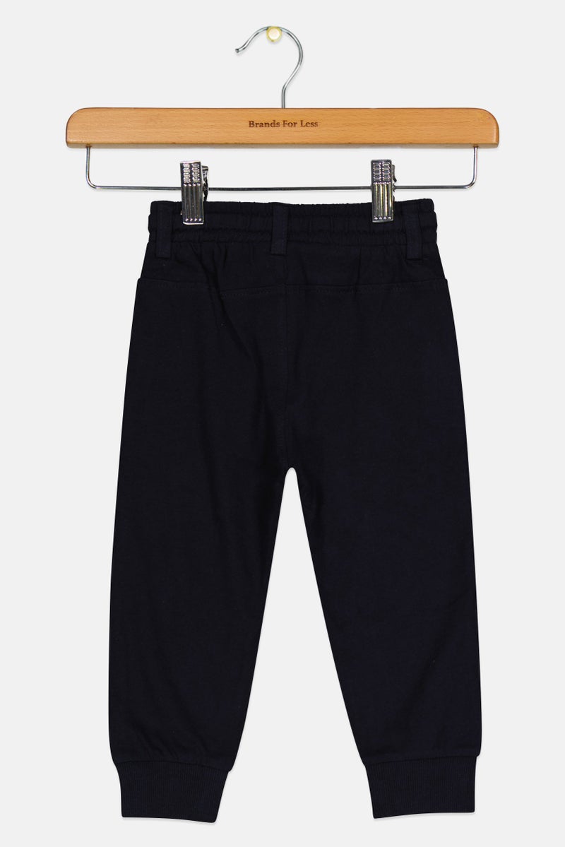 Fox Toddlers Boy Plain Drawstring Sweatpants, Dark Navy - Image 2