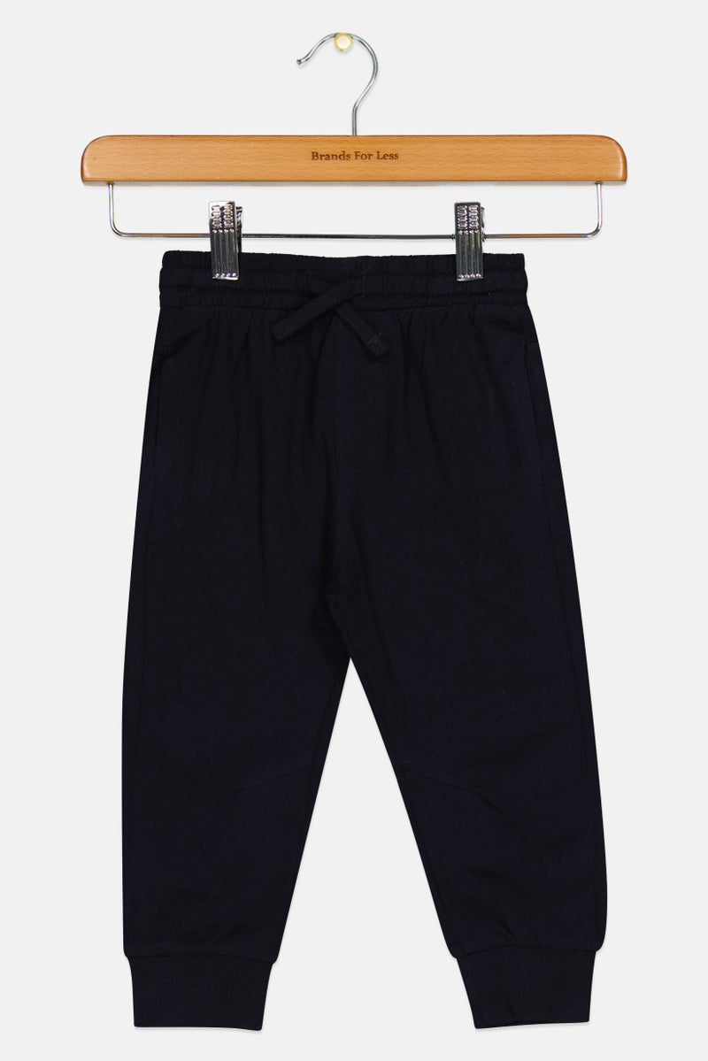Fox Toddlers Boy Plain Drawstring Sweatpants, Dark Navy - Image 1