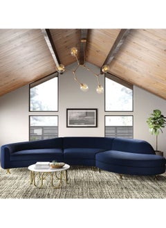 A to Z Furniture Wide Velvet Right Hand Facing Modular Corner Sectional in Navy Blue Color Modular Corner Sectional  - Image 1
