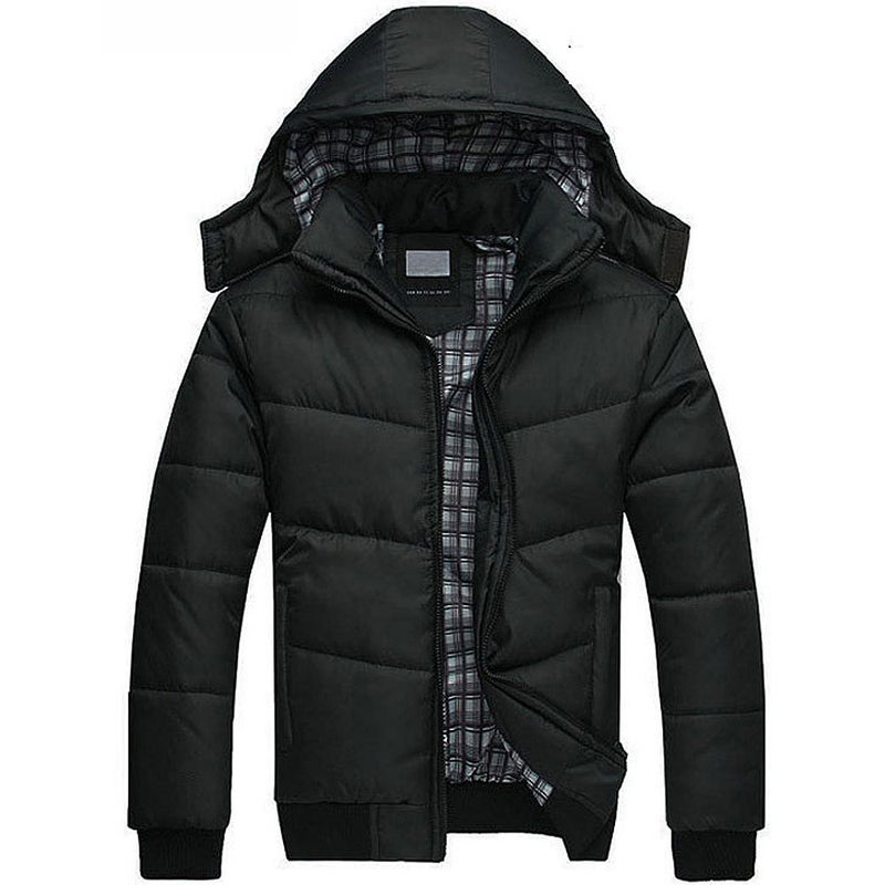 Mens Hooded Cotton-Padded Winter Jacket Black