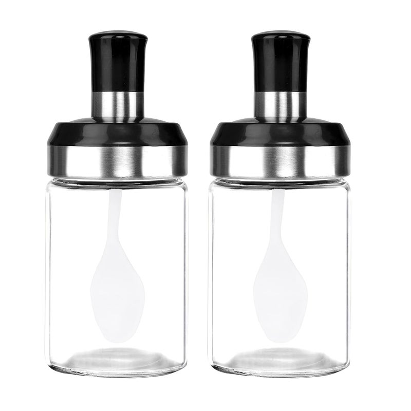Simparte Glass Containers with Lid for Oil Spices Sauce Salt Sugar Honey Ghee Chutney Jar with Spoon Dinning Table Kitchen and Restaurant 250 ml Transparent Set of 2 - Image 1