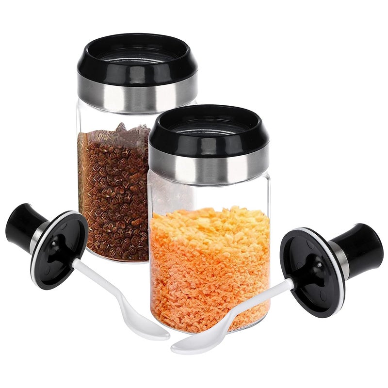 Simparte Glass Containers with Lid for Oil Spices Sauce Salt Sugar Honey Ghee Chutney Jar with Spoon Dinning Table Kitchen and Restaurant 250 ml Transparent Set of 2 - Image 2