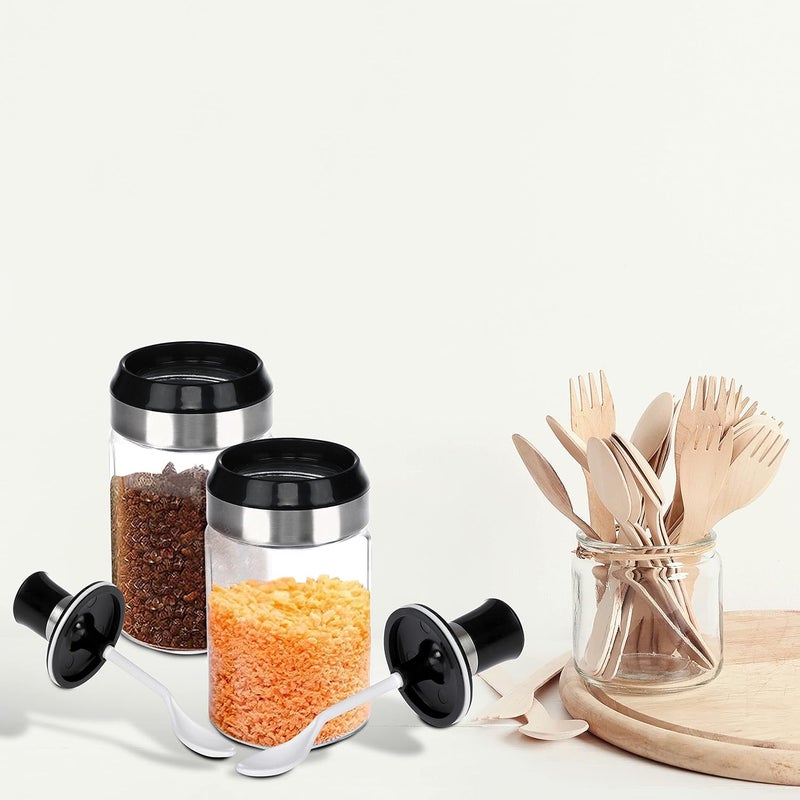 Simparte Glass Containers with Lid for Oil Spices Sauce Salt Sugar Honey Ghee Chutney Jar with Spoon Dinning Table Kitchen and Restaurant 250 ml Transparent Set of 2 - Image 3