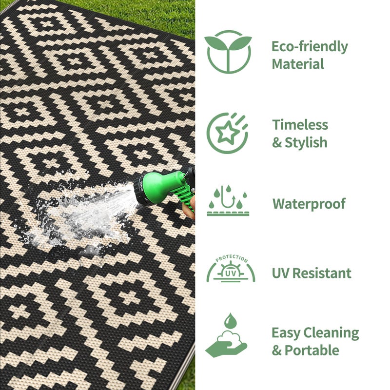 GENIMO Outdoor Rug for Patio Clearance,6'x9' Waterproof Mat,Reversible Plastic Camping Rugs,Rv,Deck,Porch,Camper,Balcony,Backyard (Black & Beige) - Image 5