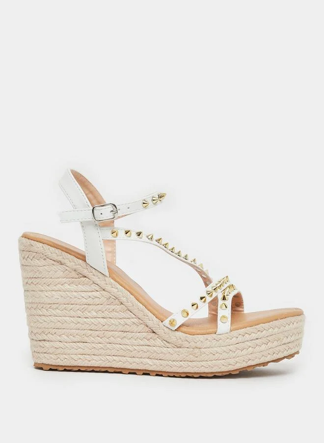 ستايلي Styli Studded Strappy Espadrille Wedge Heel Sandals