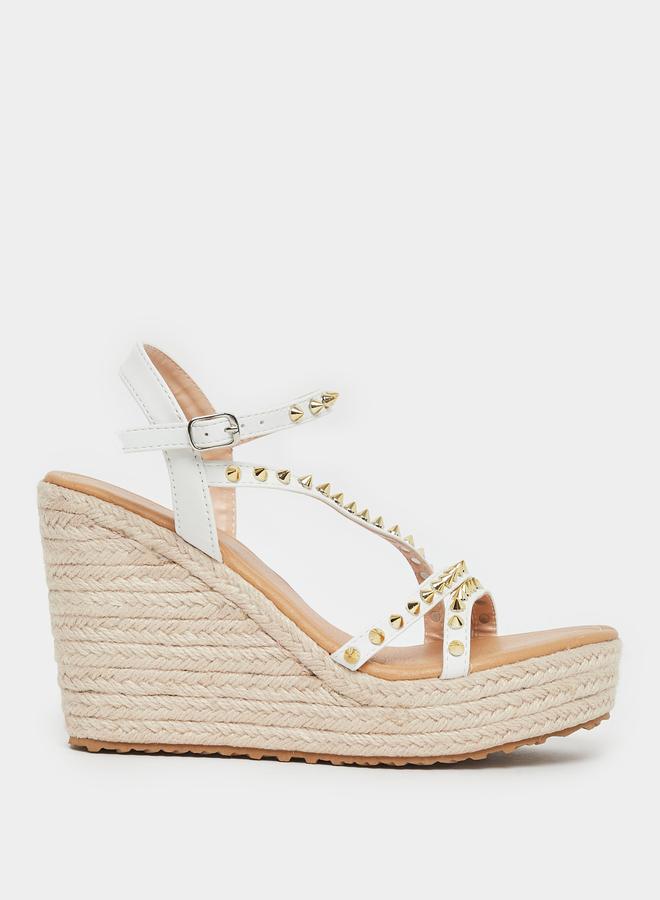 ستايلي صنادل إسفين بكعب مزين بالمسامير وأشرطة إسبادريل - Image 1