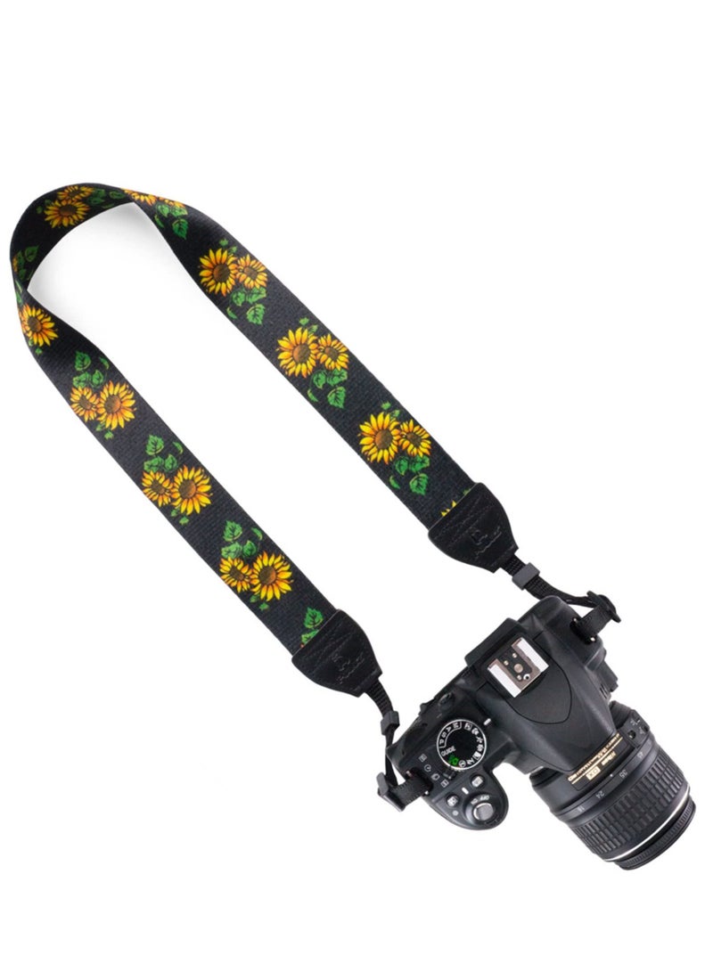Camera Neck Shoulder Belt Strap Compatible with DSLR/SLR Etc Black Flower - Image 1