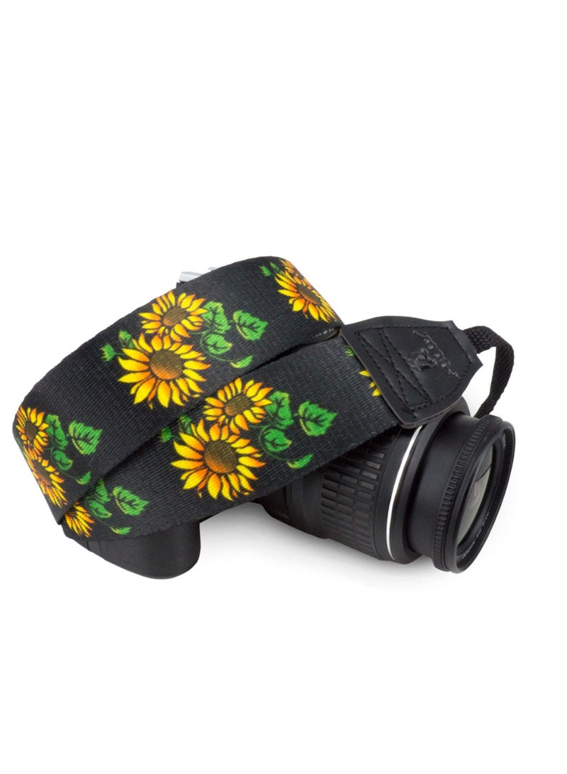 Camera Neck Shoulder Belt Strap Compatible with DSLR/SLR Etc Black Flower - Image 2