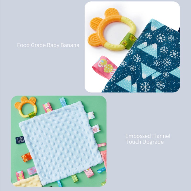 insular Baby Towel 25.5 * 25.5cm Soft Cotton Material - Cute Embossed Patterns Colorful Tags Silicone Teether for Teething Baby Toddler Travel Use - Image 5