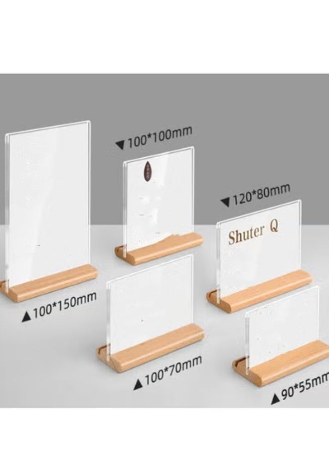 Eckek Eckek  2 Pack Acrylic Label Holder Price Tag Displays Sign Holder Data Card Holder Wood Base Table Top Sign Stand  - Image 2