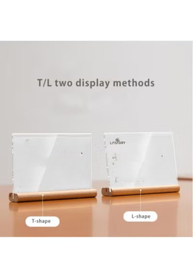 Eckek Eckek  2 Pack Acrylic Label Holder Price Tag Displays Sign Holder Data Card Holder Wood Base Table Top Sign Stand  - Image 3