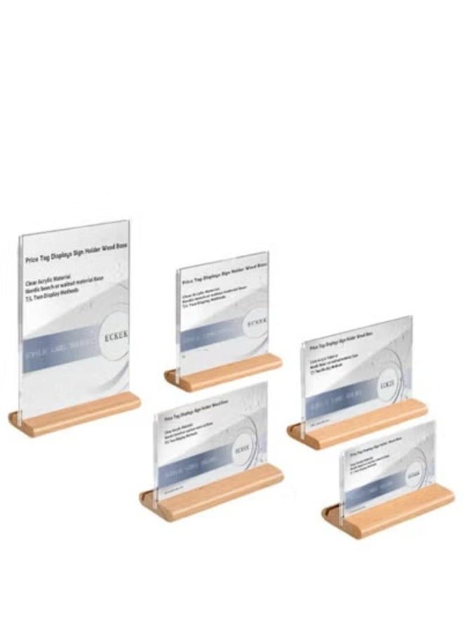 Eckek Eckek  2 Pack Acrylic Label Holder Price Tag Displays Sign Holder Data Card Holder Wood Base Table Top Sign Stand  - Image 1