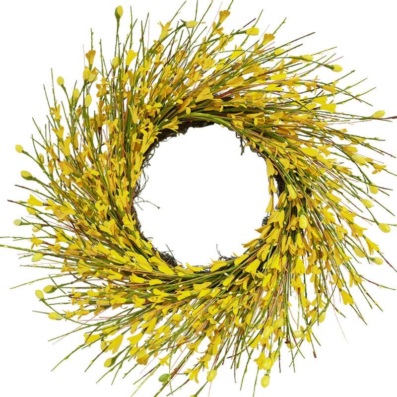 Bibelot 20inch Artificial Forsythia Flower Wreath, All Year Around Wreath for Front Door, Wedding Window Home Wall Indoor Front Door Decor (Yellow, 20in) - Image 1