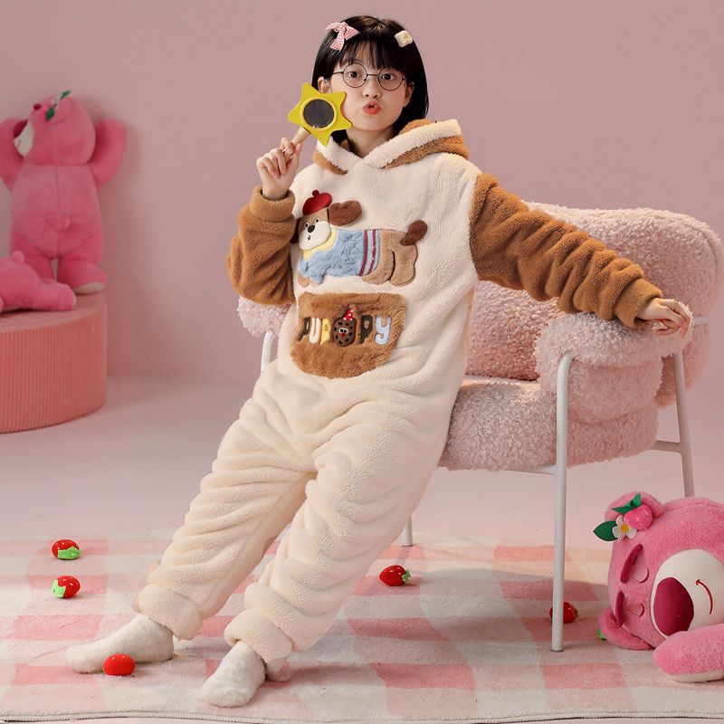 Children'S Pajamas Boys' And Girls' Flannel Sleeping Bag Warm Kick-Proof Home Clothes - Image 4