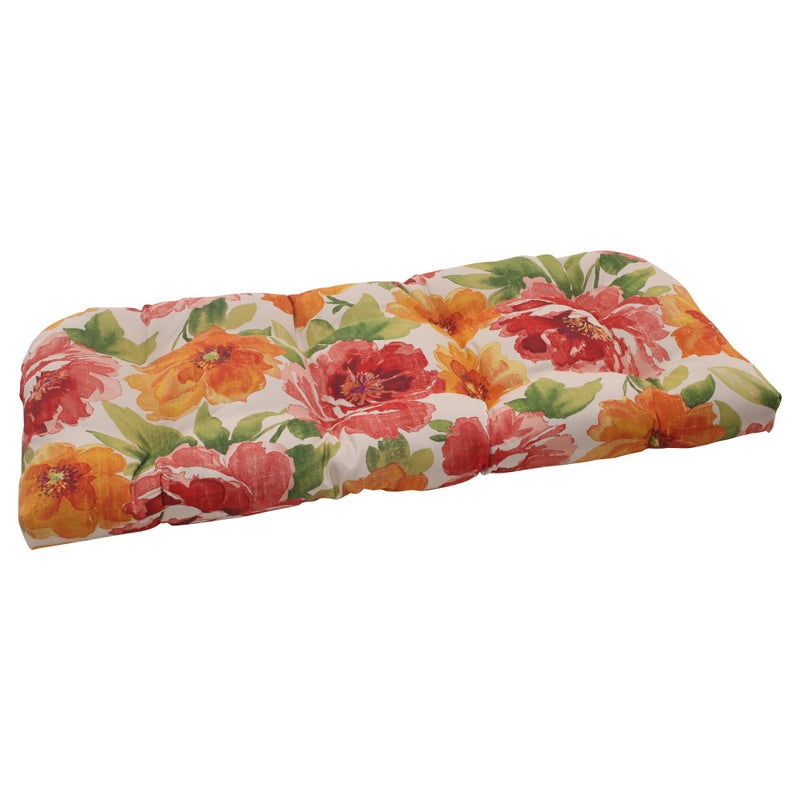 Pillow Perfect Bright Floral IndoorOutdoor Sofa Setee Swing Cushion Tufted Weather and Fade Resistant 19 x 44 GreenOrange Muree 1 Count
