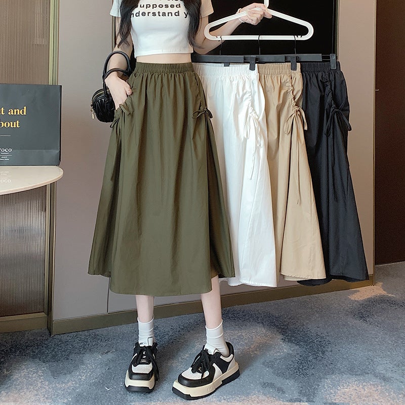 Workwear Skirt For Women 2023 Fashion Western Style High Waist Elastic Lace-Up Drawstring Pocket Mid-Length Fashion - Image 2
