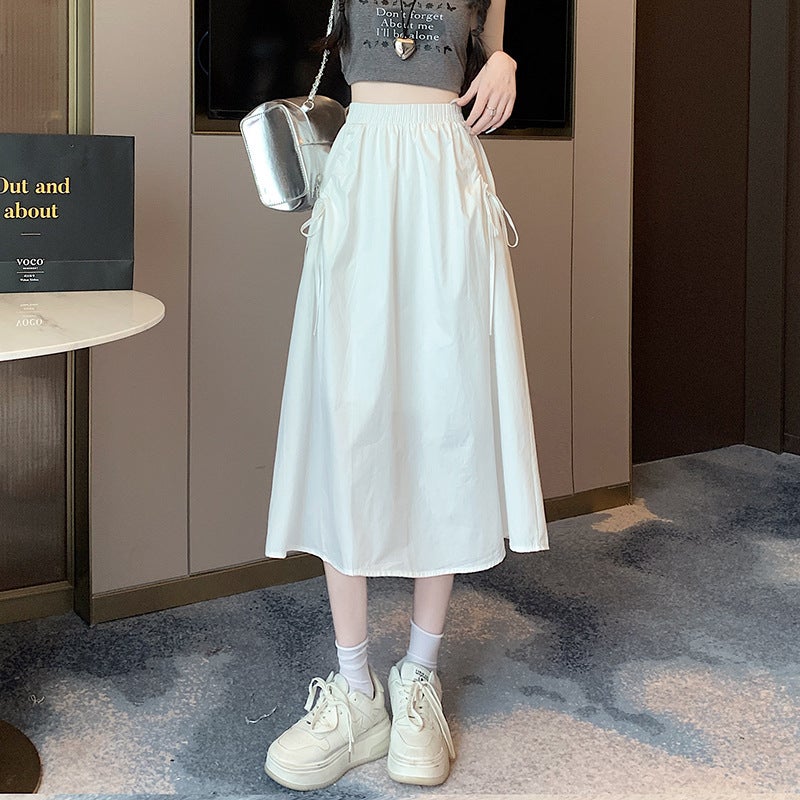 Workwear Skirt For Women 2023 Fashion Western Style High Waist Elastic Lace-Up Drawstring Pocket Mid-Length Fashion - Image 1