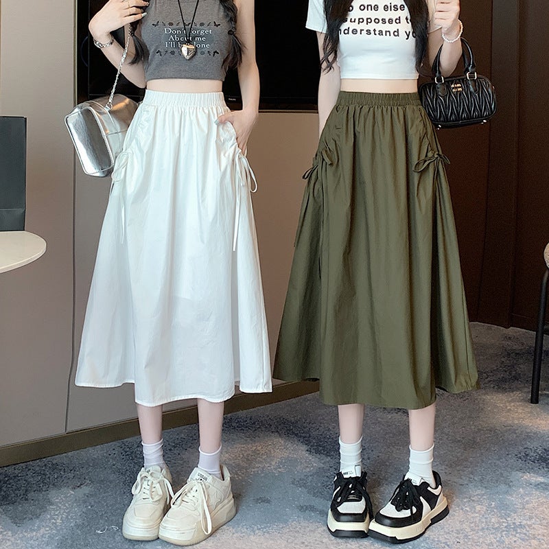 Workwear Skirt For Women 2023 Fashion Western Style High Waist Elastic Lace-Up Drawstring Pocket Mid-Length Fashion - Image 3