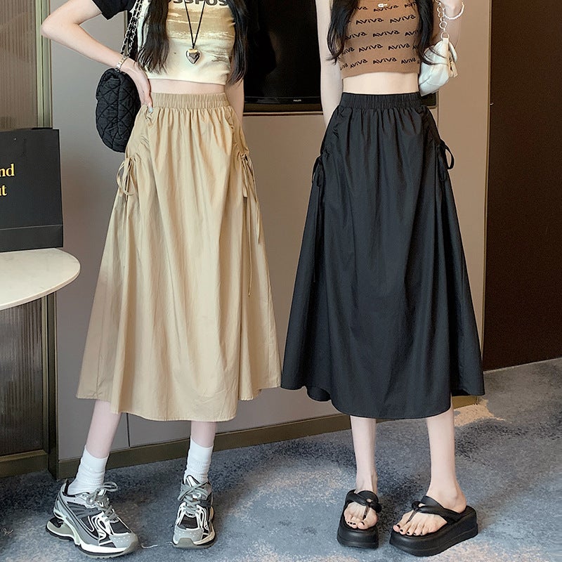 Workwear Skirt For Women 2023 Fashion Western Style High Waist Elastic Lace-Up Drawstring Pocket Mid-Length Fashion - Image 4