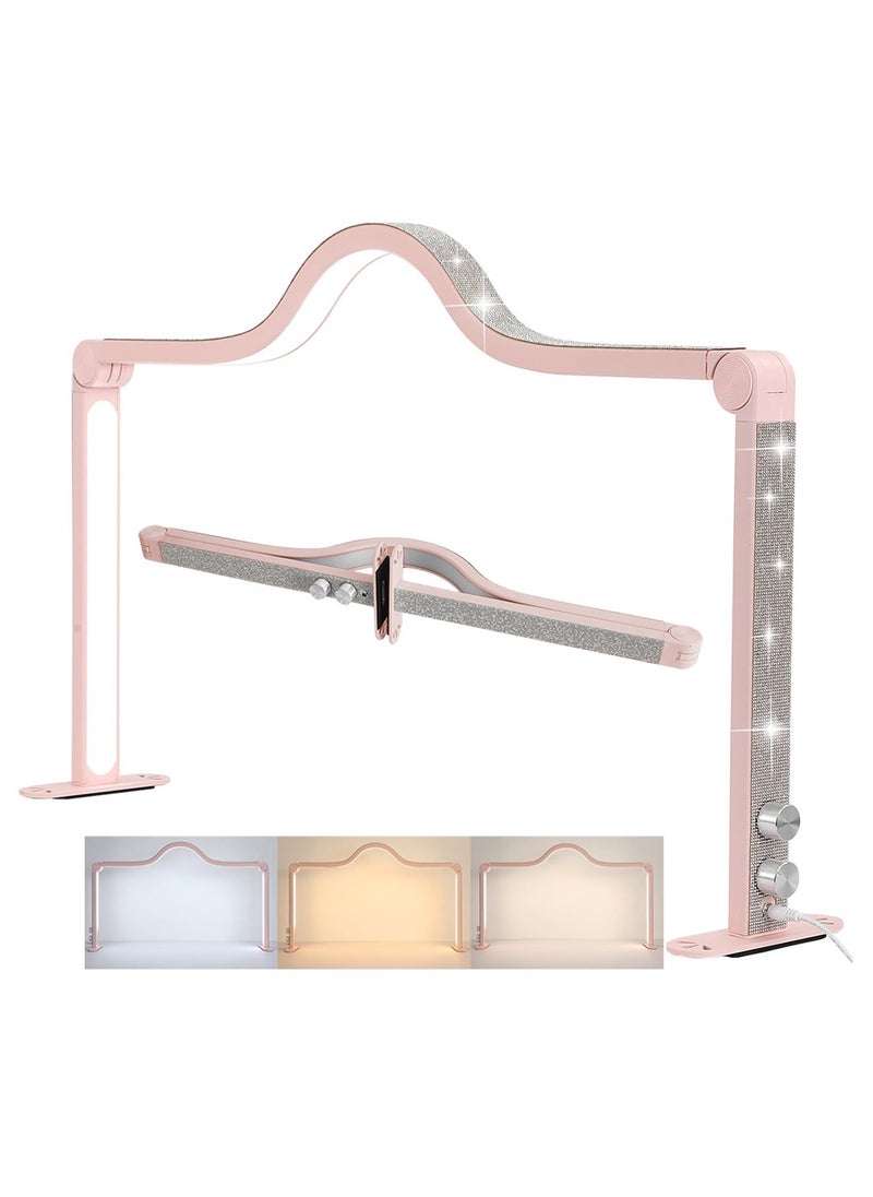 XiuWoo - Half Moon Lamp for Nail Desk,45W Foldable Nail Light for Table,3000K-6000K Stepless Dimming,Adjustable Brightness Color Temperature,Pink - Image 1