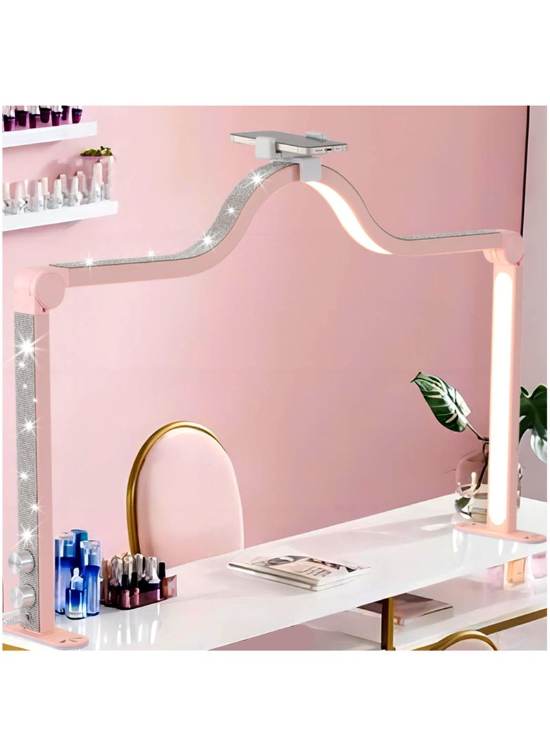 XiuWoo - Half Moon Lamp for Nail Desk,45W Foldable Nail Light for Table,3000K-6000K Stepless Dimming,Adjustable Brightness Color Temperature,Pink - Image 1