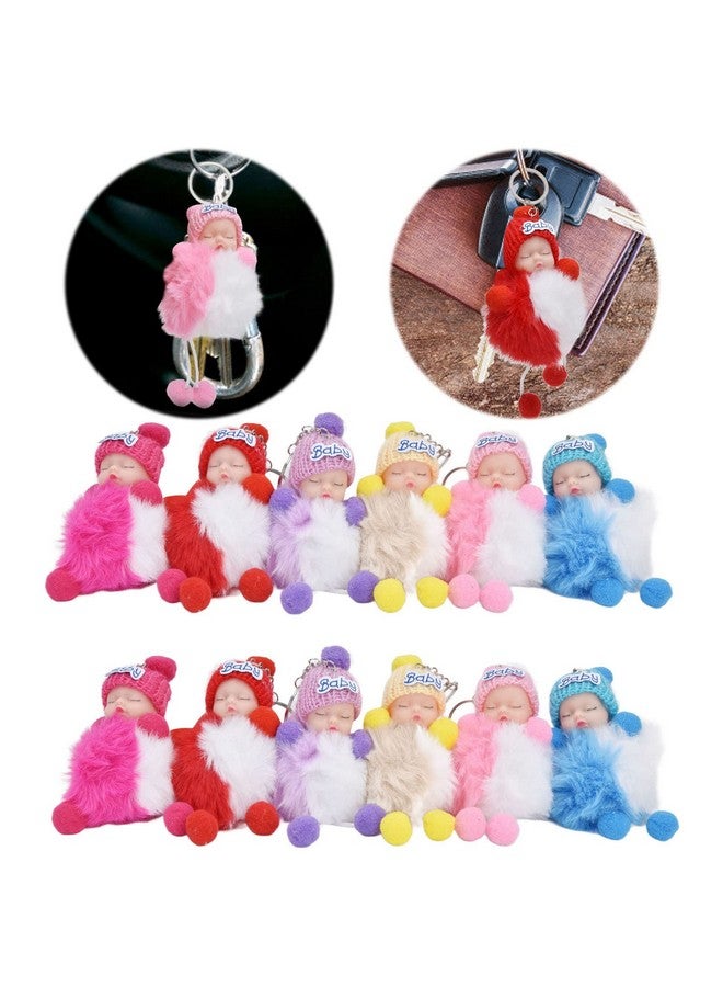 VGEBY Sleeping Baby Doll Keychain 12Pcs Sleeping Baby Doll Keychain Fur Fluffy Key Chains For Keyring Handbag - Image 4