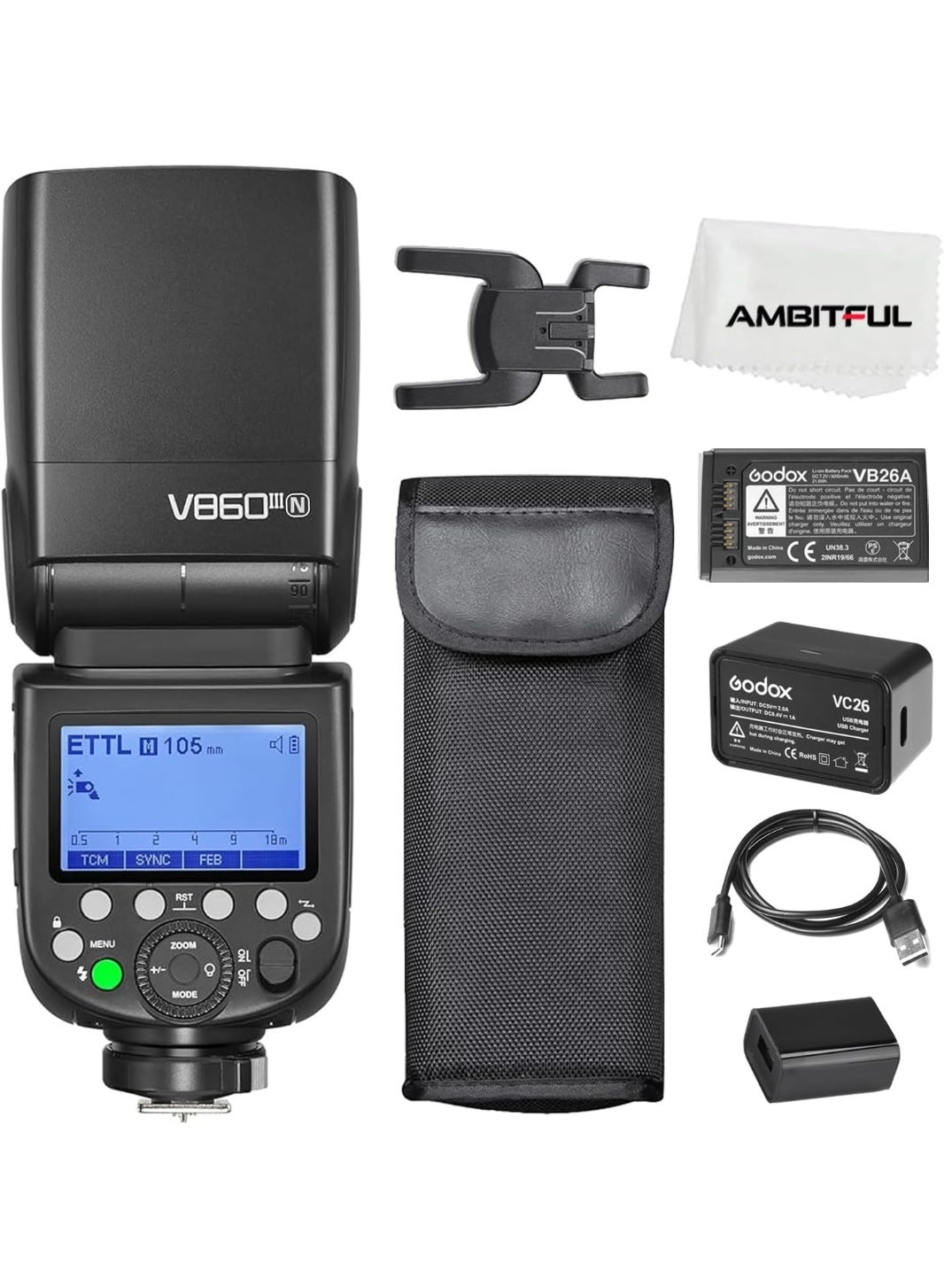 Godox V860III-N TTL Speedlight Flash for Nikon – Li-ion Battery, High-Speed Sync, LED Modeling Light, Wireless X System