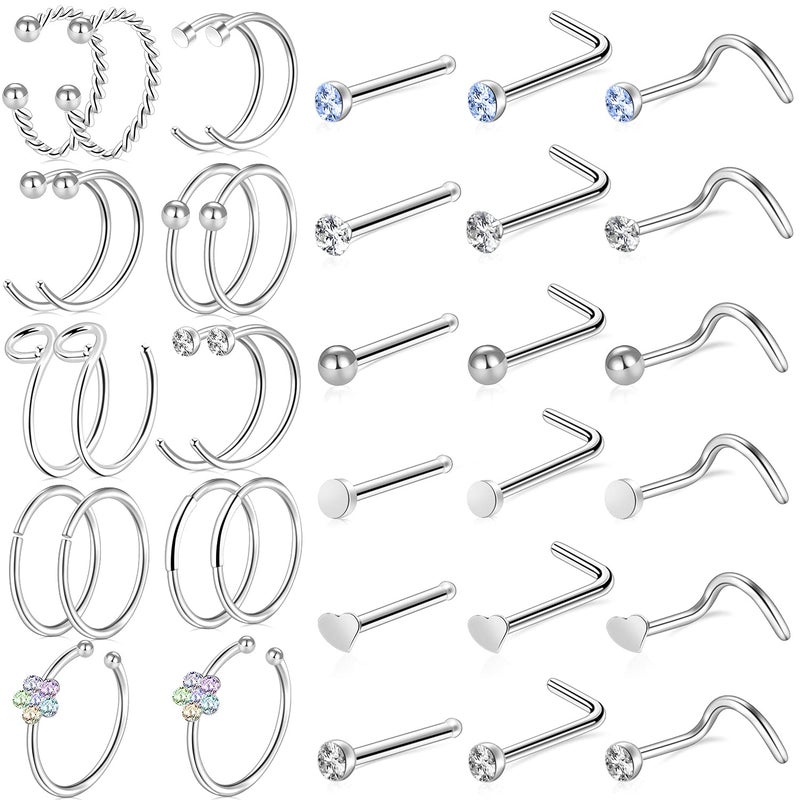 ONESING 36 Pcs Nose Rings for Women Nose Piercings Jewelry Nose Studs 20G Nose Rings Hoop Screw Stainless Steel for Women Men - Image 1