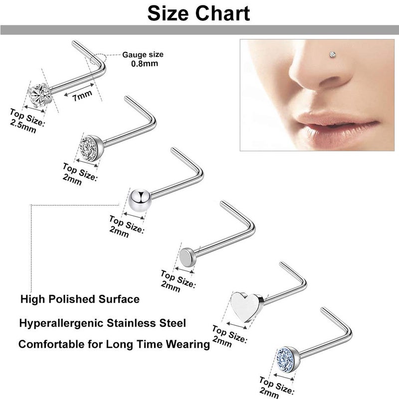 ONESING 36 Pcs Nose Rings for Women Nose Piercings Jewelry Nose Studs 20G Nose Rings Hoop Screw Stainless Steel for Women Men - Image 3