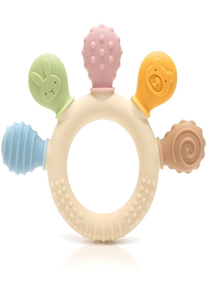 Defflo Baby Teether Ring - Silicone Teether Toy Teething Aid Baby BPA-Free Teething & Grip Ring for Babies - Safe Toy (Complexion Silicone Hand) (Silicone) - Image 1
