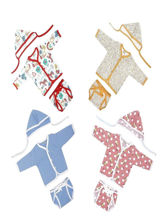 4NEwBiES 6Pc New Born Baby Hosiery Cotton Jhabla, Cap and Langot 0 to 6 Months Colors and Prints Vary (0 to 6 Months, 6 Pc) - Image 5