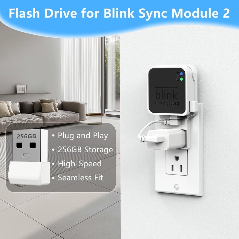 256GB Blink USB Flash Drive with Outlet Wall Mount for Blink Sync Module 2, Space Saving Mounting Bracket Holder for Blink Outdoor & Indoor Security System (Sync Module 2 is NOT Included),White - Image 2