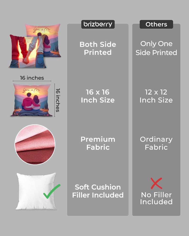 Brizberry® Pillow Cushion Gift for Valentine's Day Anniversary Engagement Birthday Girlfriend Boyfriend Wife Husband Love Romantic Couple Gift with Cushion Filler (16 inch x 16 inch) (Design 13) - Image 3