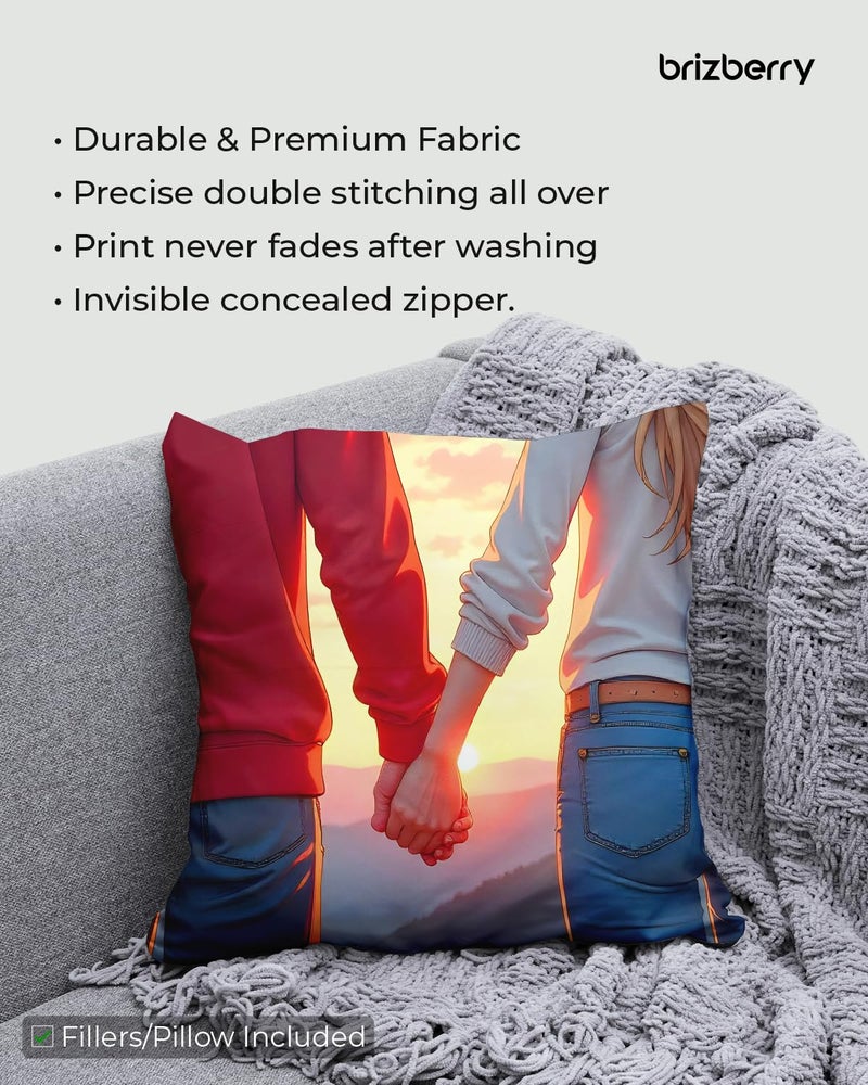 Brizberry® Pillow Cushion Gift for Valentine's Day Anniversary Engagement Birthday Girlfriend Boyfriend Wife Husband Love Romantic Couple Gift with Cushion Filler (16 inch x 16 inch) (Design 13) - Image 5