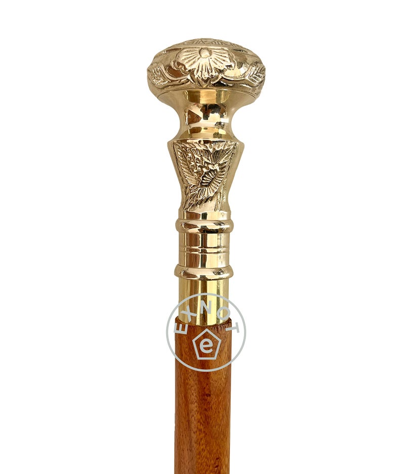 EXNOT Vintage Brass Handle Victorian Telescope Fold able Wooden Walking Stick Walking Cane Ideal Gift - Image 4
