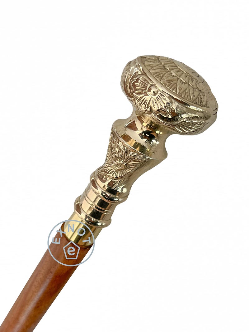 EXNOT Vintage Brass Handle Victorian Telescope Fold able Wooden Walking Stick Walking Cane Ideal Gift - Image 3
