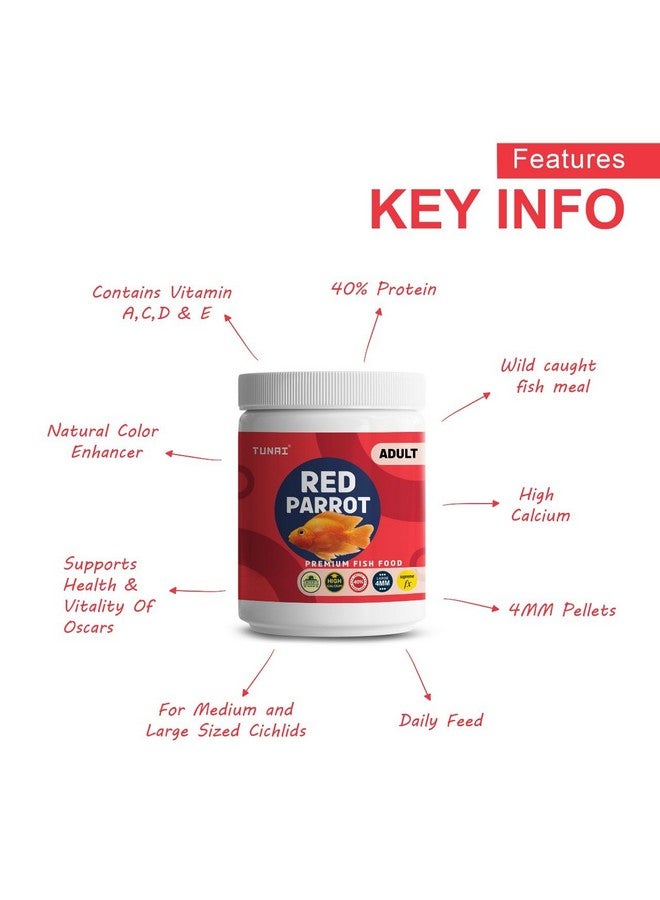 غذاء ممتاز لسمك الببغاء الأحمر | حبيبات بحجم 4 مم، 500 جرام | مدعم بنسبة 40% من البروتين والفيتامينات الأساسية، لجميع مراحل الحياة - Image 4