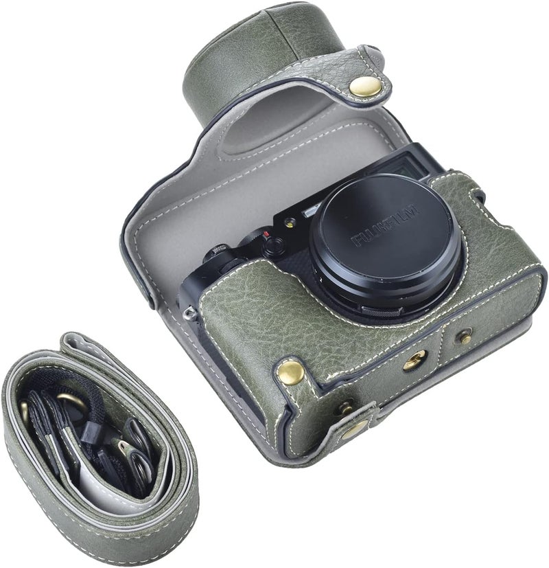 Rieibi X100V Retro Leather Case for Fujifilm X100V Digital Camera  Protective With Strap and Grip  Green - Image 1
