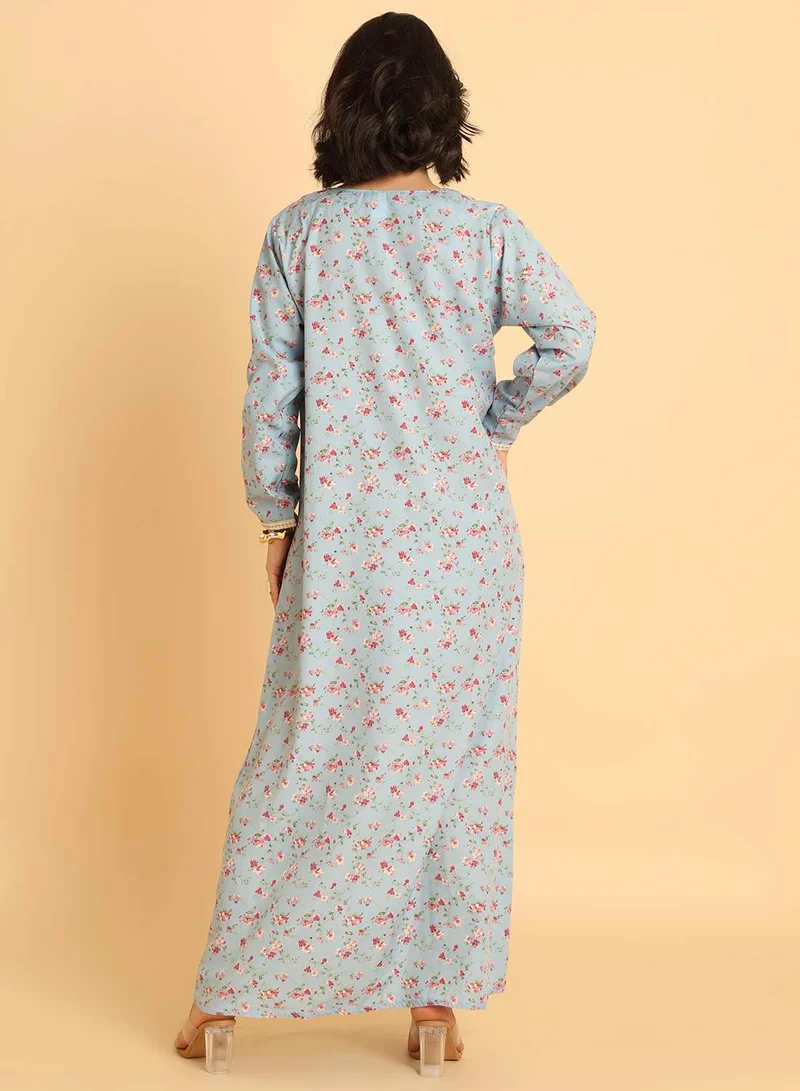 هانا آند سارا جلابية قفطان عربي طويل بتصميم كاجوال مطبوع