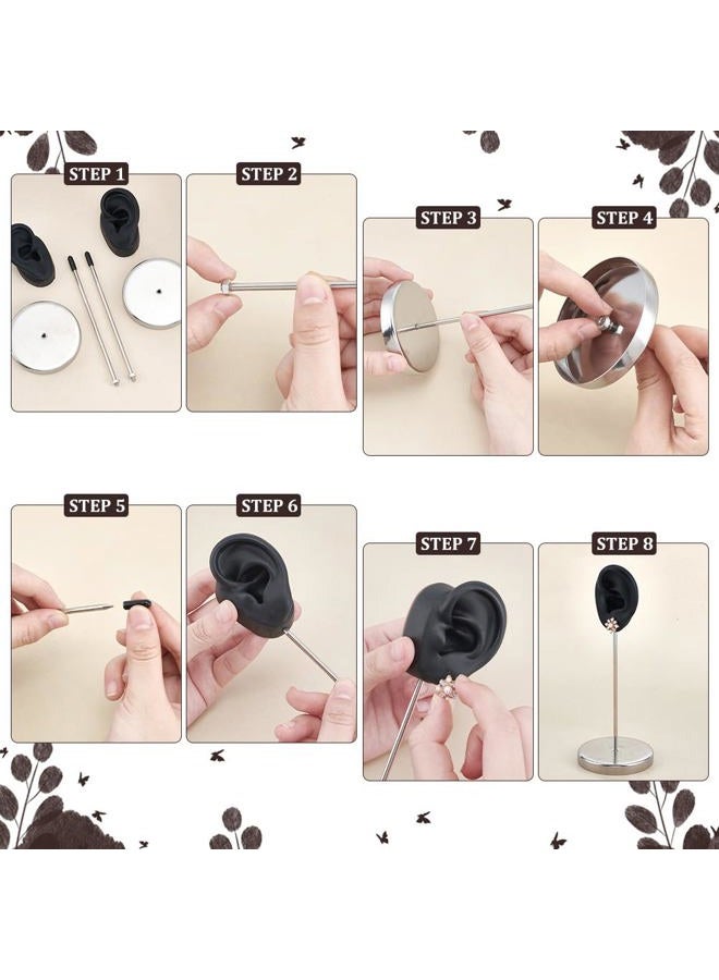 UNICRAFTALE 1 Set Ear Shaped Earring Display Stand Black Piercing Stud Holder with Round Base Silicone Earring Model Organizer Ear Shape Jewelry Organizer Holder for Women Earring Storage - Image 4