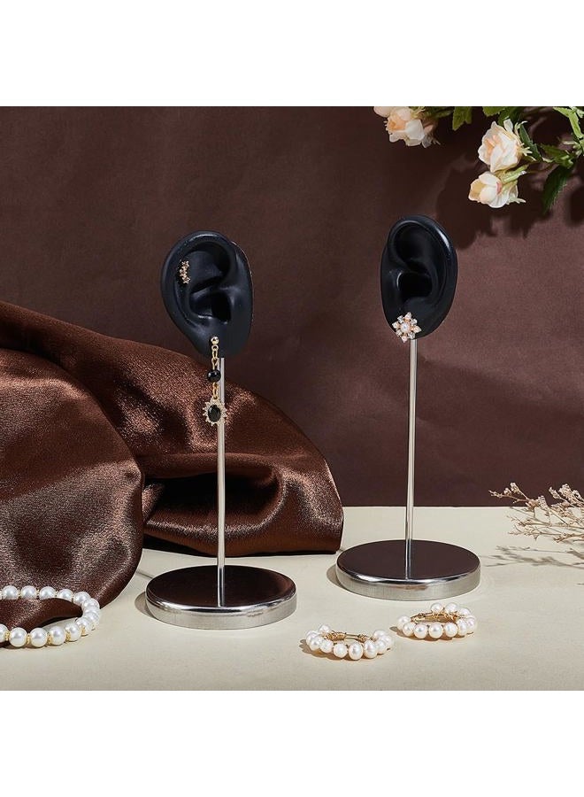 UNICRAFTALE 1 Set Ear Shaped Earring Display Stand Black Piercing Stud Holder with Round Base Silicone Earring Model Organizer Ear Shape Jewelry Organizer Holder for Women Earring Storage - Image 2