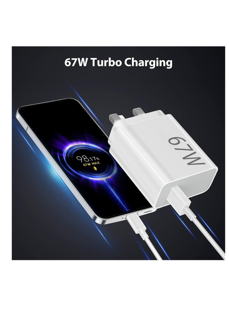 شاحن سريع 67 واط بموصل USB C مع قابس المملكة المتحدة، شاحن موصل USB محول طاقة المملكة المتحدة لهواتف Xiaomi 15/14/14T/13T/13 Lite/13 Pro/12 Mi Redmi Note 14/13/12/11/10 Pro/12X/11T/K80/K70/K60/Pad 7/Pad 7 Pro/POCO X6/X5/X4 نوع C محول طاقة المملكة المتحدة - Image 1