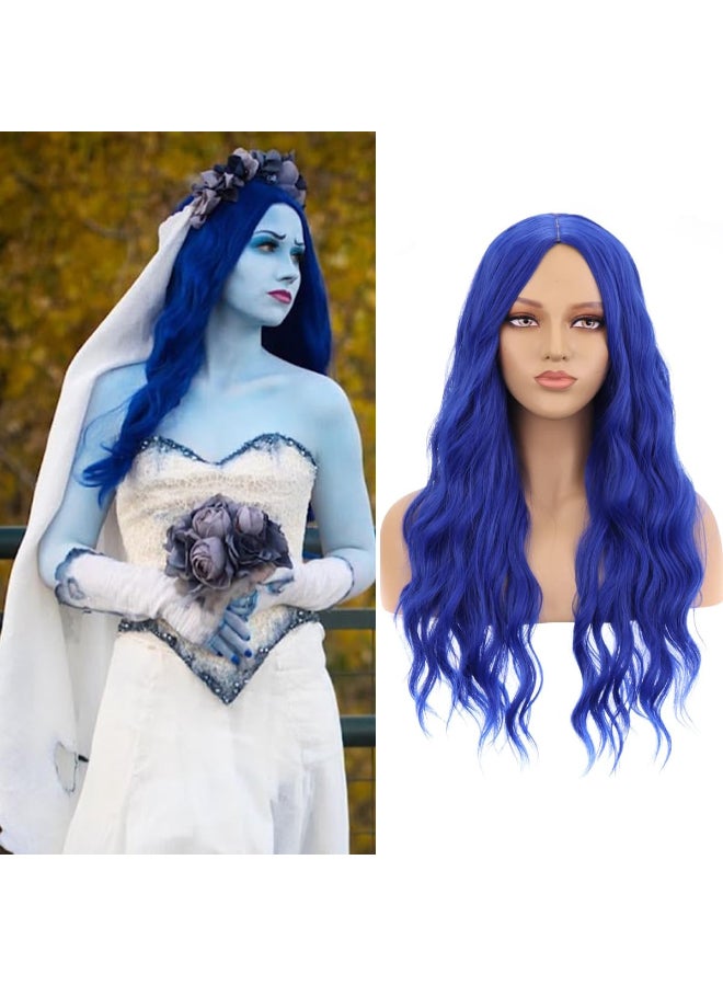 MAGQOO Dark Blue Wig Women Girls Long Curly Wavy Dark Blue Wigs Middle Part Heat Resistant Hight Density Synthetic Wigs Dark Blue - Image 2