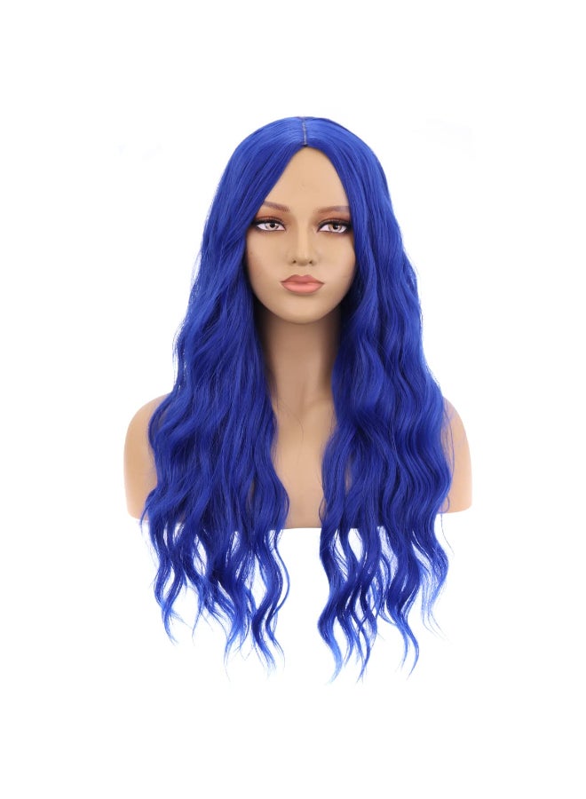 MAGQOO Dark Blue Wig Women Girls Long Curly Wavy Dark Blue Wigs Middle Part Heat Resistant Hight Density Synthetic Wigs Dark Blue - Image 4