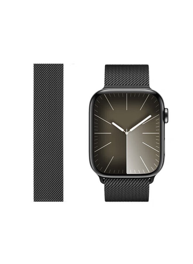 Kmaxai Compatible With Apple Watch S10/9 Milanese Loop Ultra 2/1st Gen Se/8/7/6 Stainless Steel Metal Braided Watch Band With Magnetic Clasp, 45/46/49mm Black - Image 5