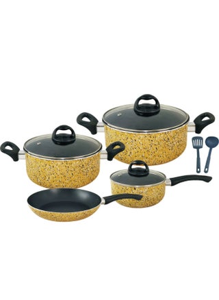 9-Piece Cookware Set Non-Stick Aluminum With Tempered Glass Lid & Heat Resistant Handle Size 16,20,24,24CM Yellow - pzsku/Z0E9E2F3E6776CA10E886Z/45/_/1696769430/05e2d012-6dc9-4419-9b3f-253036b2d510